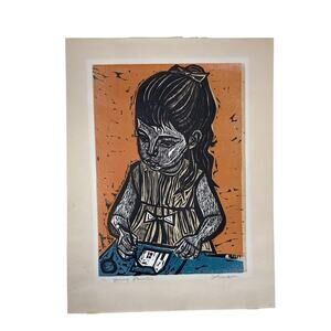 Irving Amen Signed Woodcut “Young Painter” 12/100 Ltd. Ed. Mid-Century-Mod Print